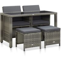 vidaXL 5 Piece Outdoor Dining Set with Cushions Poly Rattan Grey