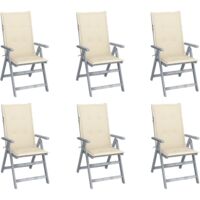 Sedie da Giardino Reclinabili 6 pz con Cuscini Massello Acacia