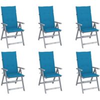 vidaXL Chaises inclinables de jardin lot de 6 et coussins Bois acacia