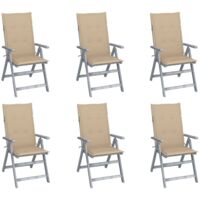vidaXL Chaises inclinables de jardin lot de 6 et coussins Bois acacia