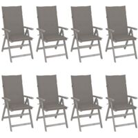 Lot de 8 Chaises de Jardin Exterieur inclinables - Chaises Relax Design avec coussins Gris Acacia vidaXL