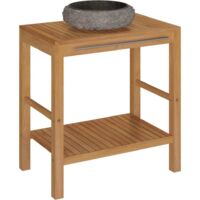 Armadietto da Bagno in Legno di Teak con Lavabo in Marmo Nero