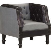 Chaise cabriolet Noir Cuir véritable et bois de manguier massif vidaXL