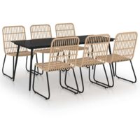 Set da Pranzo da Giardino 7 pz in Polyrattan e Vetro