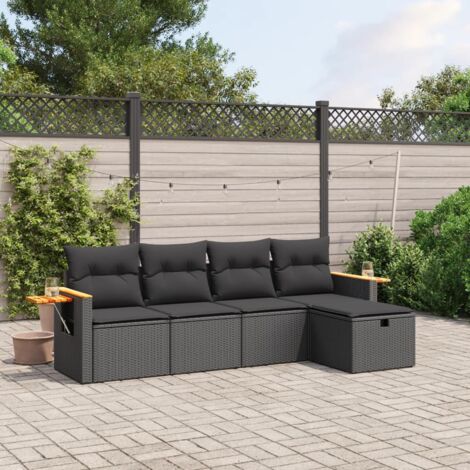 vidaXL Set de muebles de jardín 5 pzas y cojines ratán sintético negro (1/5)