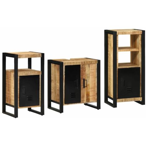 vidaXL Juego de muebles de baño con cajón 3 pcs Madera de mango maciza (1/5)