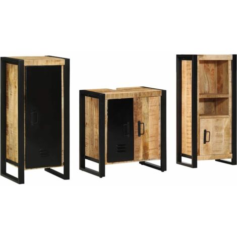 vidaXL Juego de muebles de baño con cajón 3 pcs Madera de mango maciza (1/5)