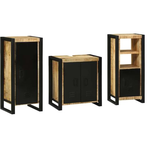 vidaXL Juego de muebles de baño con cajón 3 pcs Madera de mango maciza (1/5)