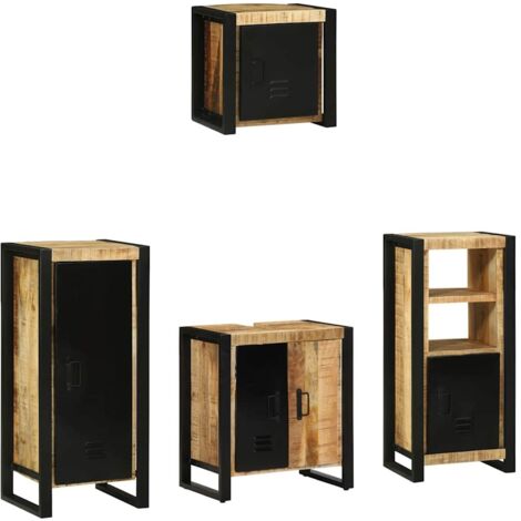 vidaXL Juego de muebles de baño con cajón 4 pcs Madera de mango maciza (1/5)
