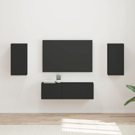 vidaXL Conjunto de mueble para TV de pared 4 pcs Negro (1/5)