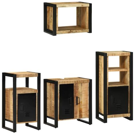 vidaXL Juego de muebles de baño con cajón 4 pcs Madera de mango maciza (1/5)