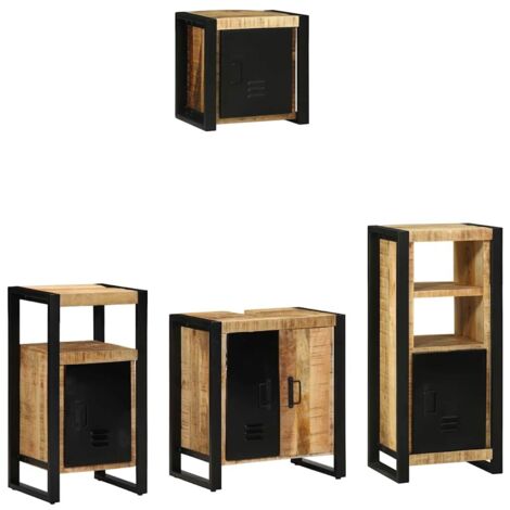 vidaXL Juego de muebles de baño con cajón 4 pcs Madera de mango maciza (1/5)