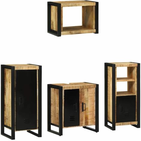 vidaXL Juego de muebles de baño con cajón 4 pcs Madera de mango maciza (1/5)