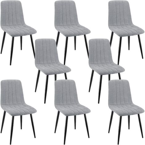 Lewe – Lot de 8 chaises de salle à manger rembourrées – Dossier haut en lin gris – Structure en fer forgé – Confort ergonomique et design élégant