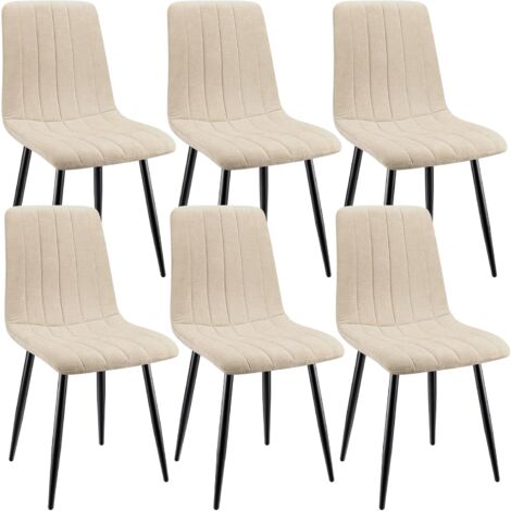 Lewe – Lot de 6 chaises de salle à manger rembourrées – Dossier haut en lin beige – Structure en fer forgé – Confort ergonomique