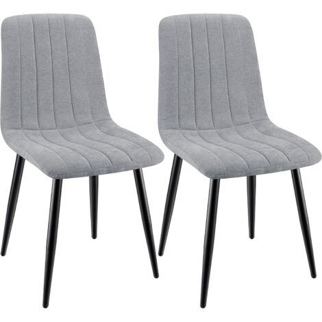 Lot de 2 Chaises de Salle à Manger Rembourrées avec Dossier Haut et Design Rayé en Lin - Gris