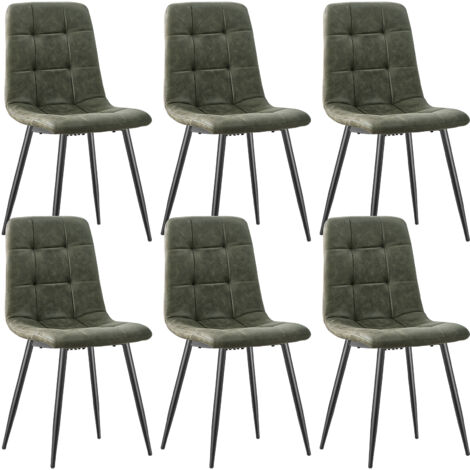 Lewe – Lot de 6 chaises de salle à manger en tissu technique – Base en métal – Confort optimal avec dossier incurvé – Couleur verte (1/5)