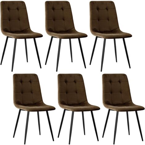 LEWE Lot de 6 Chaises de Salle à Manger, Chaise de Cuisine en Velours et Pieds en Métal, Chaises Tapissées d'une Capacité de 120 kg, Marron (1/5)