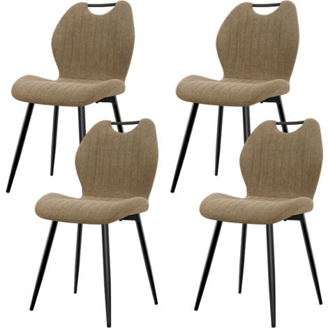Lewe – Lot de 4 chaises de salle à manger en tissu pelucheux – Dossier haut et pieds métalliques – Confort ergonomique et antidérapant – Marron