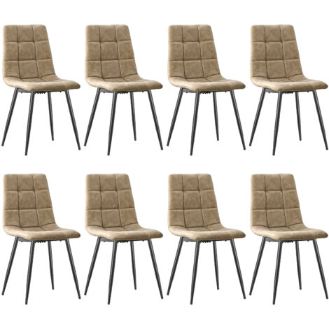 LEWE Chaise Salle a Manger Lot de 8,Tissu Technique Chaise de Cuisine,avec Base en Métal -Brun Jaunâtre (1/5)
