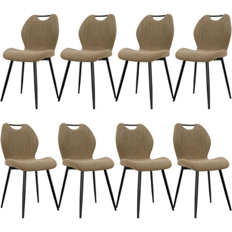 Lewe – Lot de 8 chaises de salle à manger – Dossier en tissu pelucheux – Pieds métalliques antidérapants – Style scandinave – Confort ergonomique