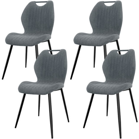 Lewe – Lot de 4 chaises de salle à manger – Dossier en tissu pelucheux – Pieds métalliques antidérapants – Style scandinave gris