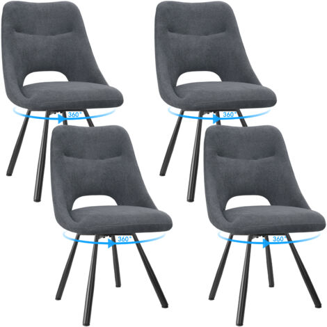 LEWE Lot de 4 Chaises de Salle à Manger, Chaise de Cuisine Pivotante à 360°, Capitonnée Chaise Salon avec Pieds en Métal, Gris foncé