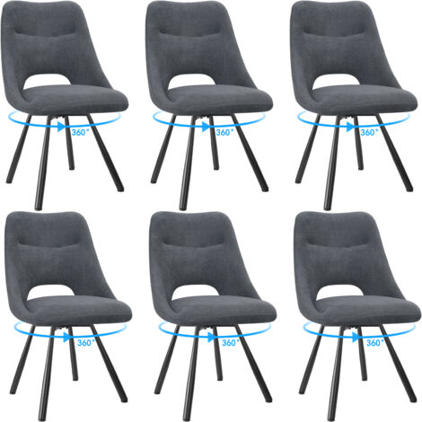 LEWE Lot de 6 Chaises de Salle à Manger, Chaise de Cuisine Pivotante à 360°, Capitonnée Chaise Salon avec Pieds en Métal, Gris foncé
