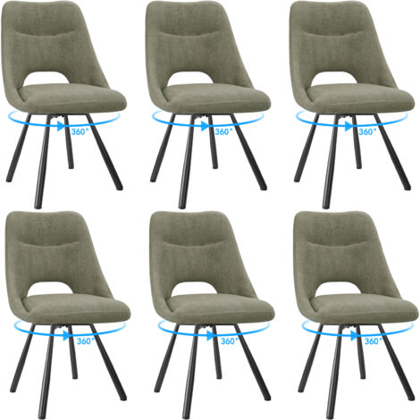 LEWE Lot de 6 Chaises de Salle à Manger, Chaise de Cuisine Pivotante à 360°, Capitonnée Chaise Salon avec Pieds en Métal, Marron Gris