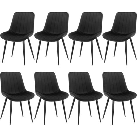 LEWE Lot de 8 Chaises de Salle à Manger avec Assise et Dossier Tapissés en Velours, Pieds en Métal - Noir (1/5)