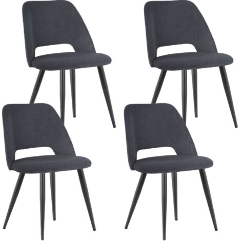 Lewe – Lot de 4 chaises de salle à manger en velours côtelé – Dossier ergonomique – Pieds en métal noir – Capacité 120 kg – Design moderne