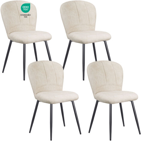 Lewe – Lot de 4 chaises de salle à manger – Tissu chenille doux – Design coquillage – Pieds en métal noir – Capacité 120kg
