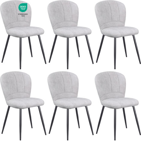 LEWE Lot de 6 Chaises de Salle à Manger, Design Coquillage, Tissu Chenille, Doux et Confortable, Pieds en Métal - Gris