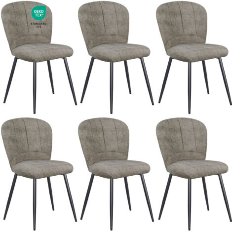 Lewe – Lot de 6 chaises de salle à manger – Design coquillage en tissu chenille doux – Pieds en métal noir – Capacité 120kg