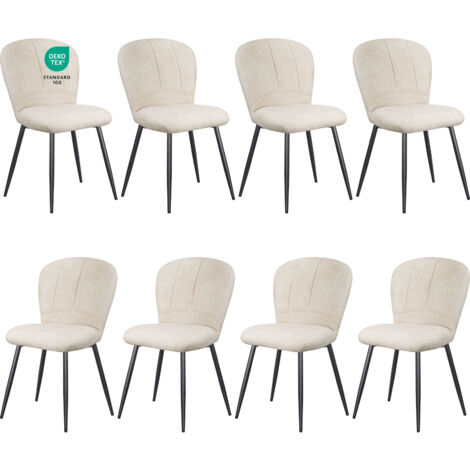LEWE Lot de 8 Chaises de Salle à Manger, Design Coquillage, Tissu Chenille, Doux et Confortable, Pieds en Métal - Beige