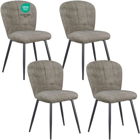 LEWE Lot de 4 Chaises de Salle à Manger, Design Coquillage, Tissu Chenille, Doux et Confortable, Pieds en Métal - Marron