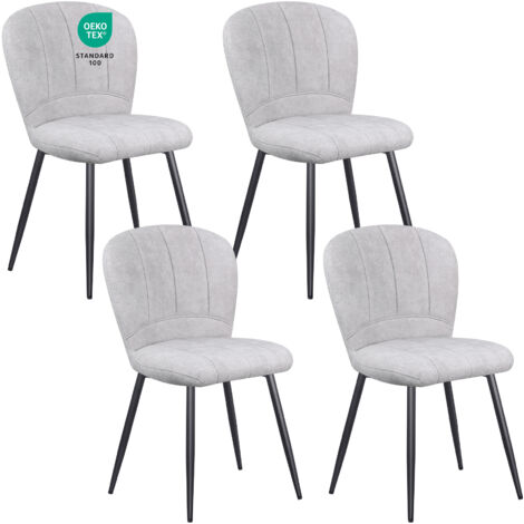 Lewe – Lot de 4 chaises de salle à manger – Design coquillage en tissu chenille doux – Pieds en métal noir – Confort moderne