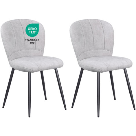 LEWE Lot de 2 Chaises de Salle à Manger, Design Coquillage, Tissu Chenille, Doux et Confortable, Pieds en Métal - Gris (1/5)