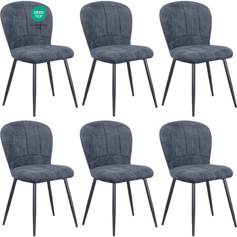 LEWE Lot de 6 Chaises de Salle à Manger, Design Coquillage, Tissu Chenille, Doux et Confortable, Pieds en Métal - Gris Foncé