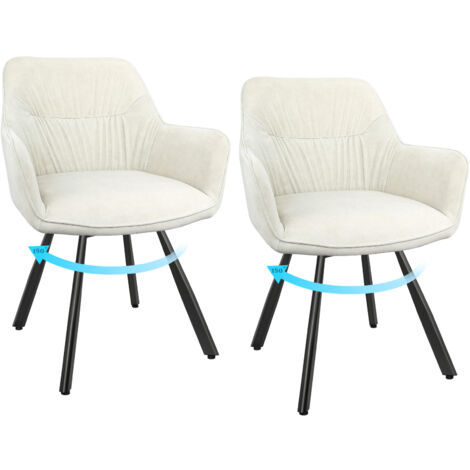 LEWE Lot de 2 Chaise de Salle à Manger Pivotante, Chaise de Cuisine avec Accoudoirs, Dossier, Chaises Fauteuil Rembourrées, Pieds en Métal, Beige