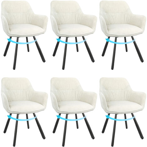 Lewe – Lot de 6 chaises pivotantes de salle à manger – Accoudoirs confortables – Dossier ergonomique – Pieds en métal – Revêtement en velours beige