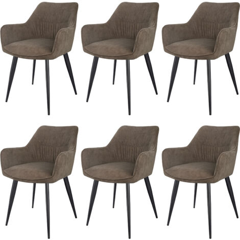 LEWE Lot de 6 Chaises de Salle à Manger avec Accoudoirs, Velours Chaises de Cuisine, Chaise Salon rembourrée, Pieds en métal, Marron