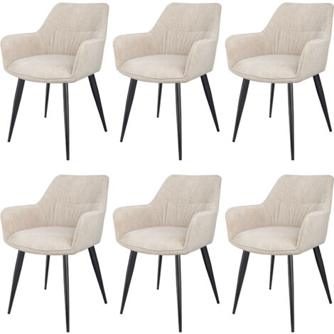 Lewe – Lot de 6 chaises de salle à manger – Accoudoirs – Velours kaki – Pieds en métal – Hauteur totale 81 cm – Charge max 150 kg