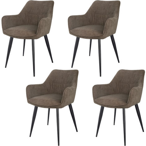 LEWE Lot de 4 Chaises de Salle à Manger avec Accoudoirs, Velours Chaises de Cuisine,  Chaise Salon rembourrée, Pieds en métal, Marron