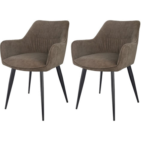 LEWE Lot de 2 Chaises de Salle à Manger avec Accoudoirs, Velours Chaises de Cuisine, Chaise Salon rembourrée, Pieds en métal, Marron