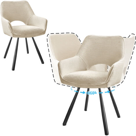 LEWE Lot de 2 Chaises de Salle à Manger 180° Pivotantes avec Accoudoirs, Rembourrées avec Dossier en Velours, Beige