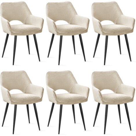 Lewe – Lot de 6 chaises de salle à manger rembourrées en velours – Accoudoirs ergonomiques – Pieds en métal noir – Confort optimal pour 150 kg