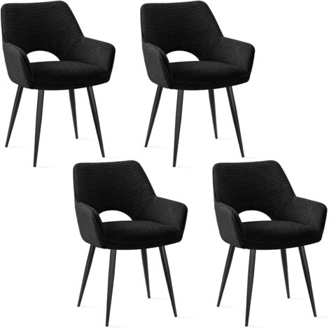 LEWE Lot de 4 Chaises de Salle à Manger avec Accoudoirs, Rembourrées avec Dossier en Velours, Noir