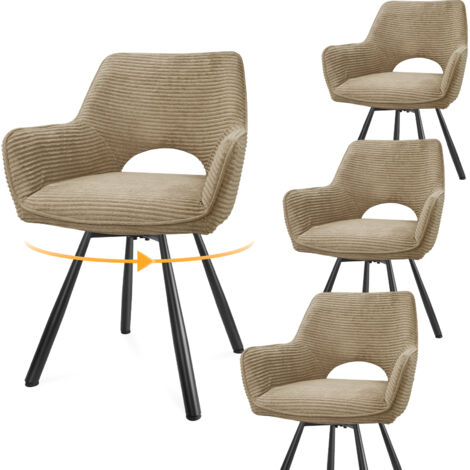 LEWE Lot de 4 Chaises de Salle à Manger 180° Pivotantes avec Accoudoirs, Rembourrées avec Dossier en Velours, Marron