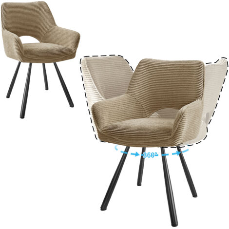 LEWE Lot de 2 Chaises de Salle à Manger 180° Pivotantes avec Accoudoirs, Rembourrées avec Dossier en Velours, Marron